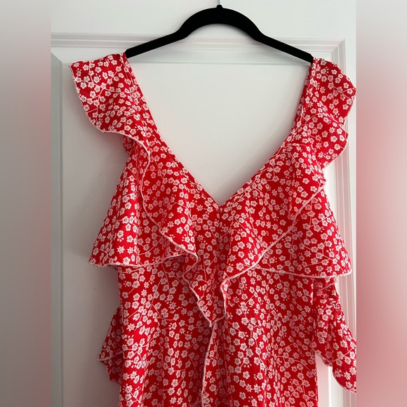 Red Floral Ruffle Dress - Picture 3 of 15